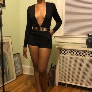 Black Deep Plunge Playsuit